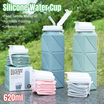 620ml Silicone Folding Water Bottle Food Grade Outdoor Sports Kettle High Temp - Gray