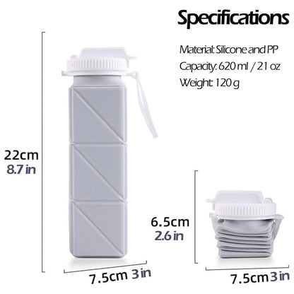 620ml Silicone Folding Water Bottle Food Grade Outdoor Sports Kettle High Temp - Pink