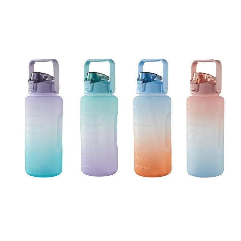 2L Large Water Bottle Straw Time Gradient Cup Fitness Jugs Sport Gym Training - Green - Factory Direct Shop