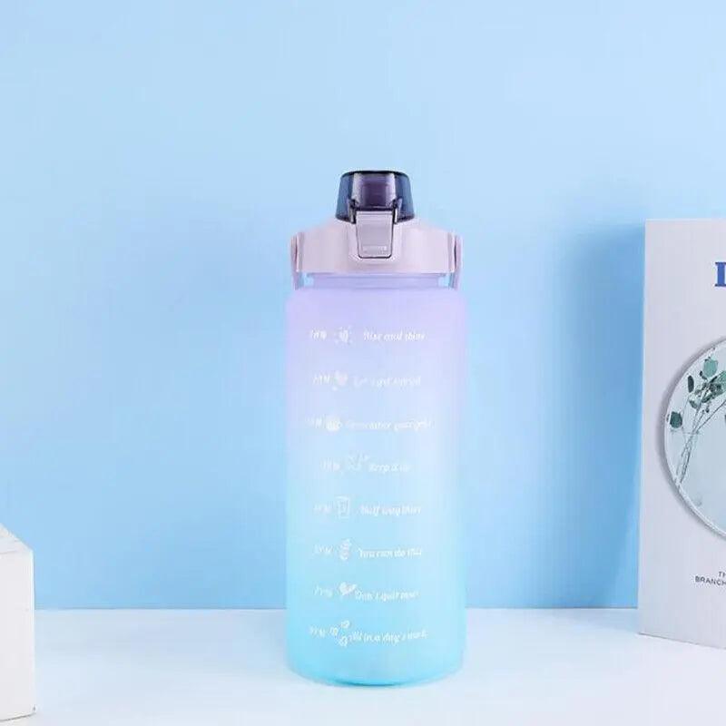 2L Large Water Bottle Straw Time Gradient Cup Fitness Jugs Sport Gym Training - Green - Factory Direct Shop