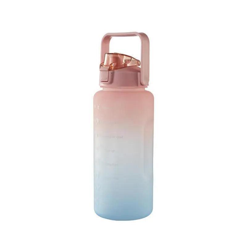 2L Large Water Bottle Straw Time Gradient Cup Fitness Jugs Sport Gym Training - Green - Factory Direct Shop