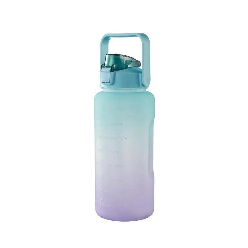 2L Large Water Bottle Straw Time Gradient Cup Fitness Jugs Sport Gym Training - Green - Factory Direct Shop