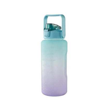 2L Large Water Bottle Straw Time Gradient Cup Fitness Jugs Sport Gym Training - Green - Factory Direct Shop