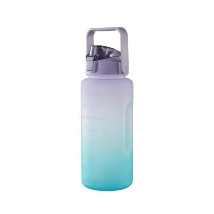 2L Large Water Bottle Straw Time Gradient Cup Fitness Jugs Sport Gym Training - Green - Factory Direct Shop