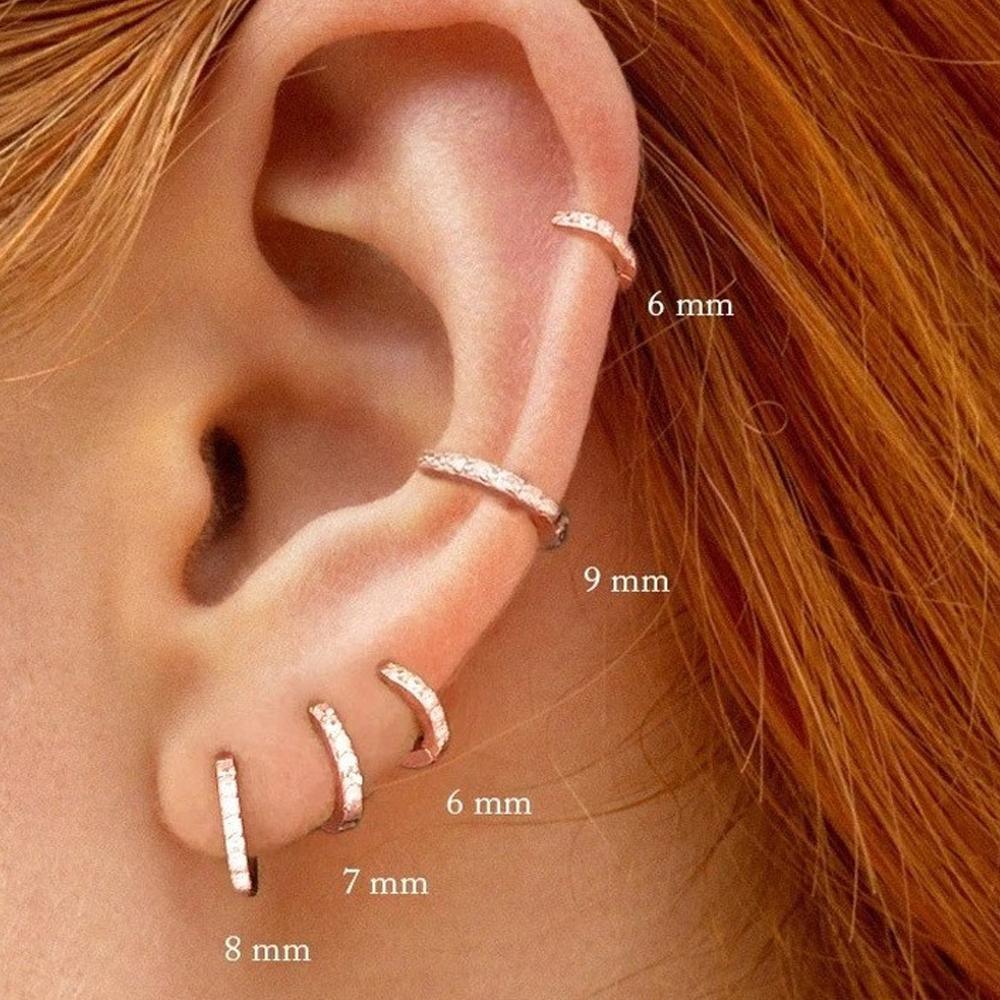 7sizes Hoop Earring Silver Zirconia Ear Huggie Hoop Cartilage Piercing Jewellery - Silver-9mm