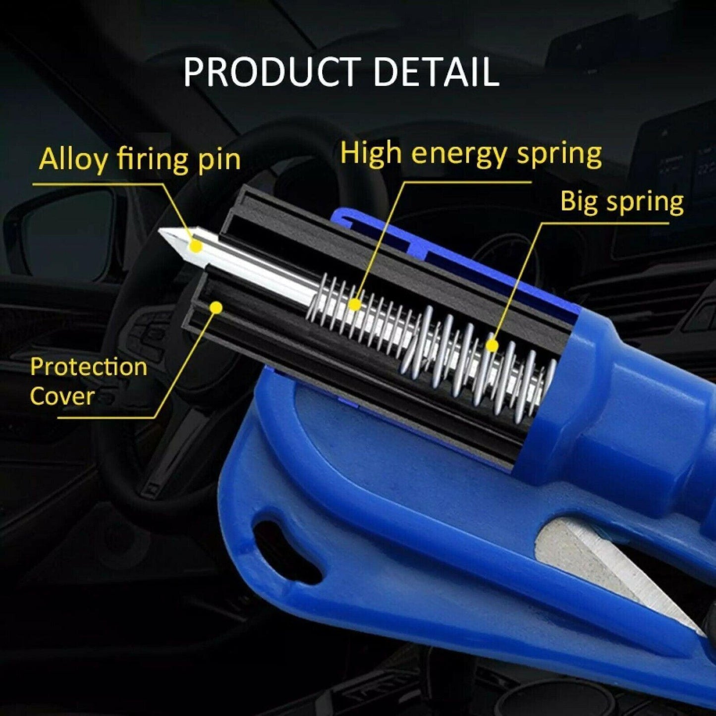 3 In 1 Car Window Glass Breaker Emergency Escape Tool with Cutter - Black