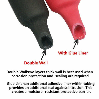 Grade Marine Heat Shrink Tubing 3:1 Wire Sleeve Glue Inside Fast Wrap Insulation Black 5M - 6.4mm*5M