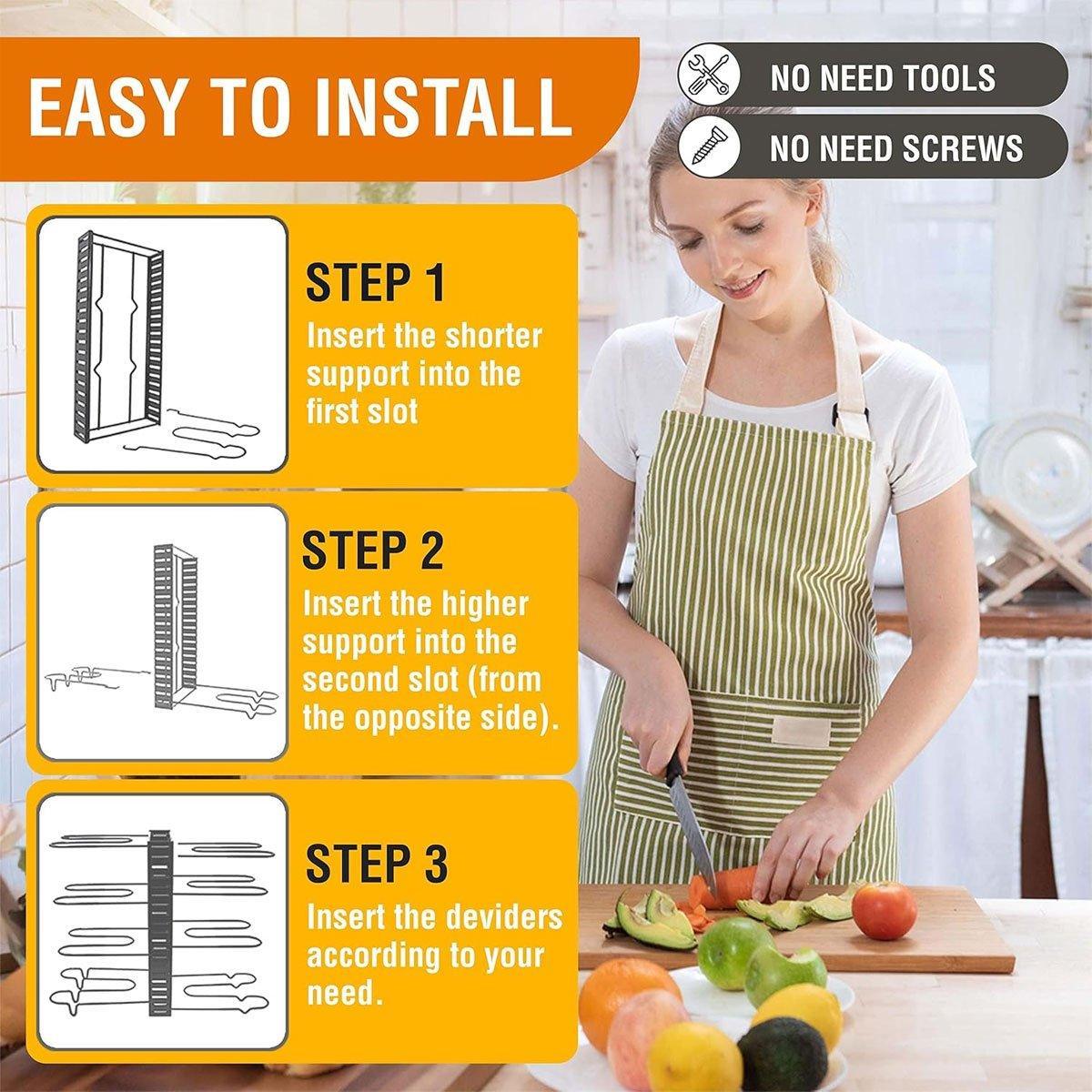 Adjustable Multi Layer Pot Lid Rack Vertical Storage Organizer Countertop Holder