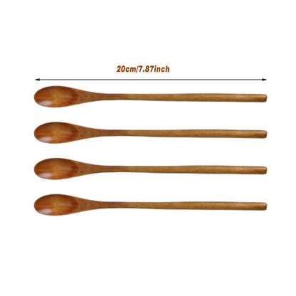4PCS 20CM Japanese Wooden Long Handle Stirring Spoon Small Honey Spoon Tableware