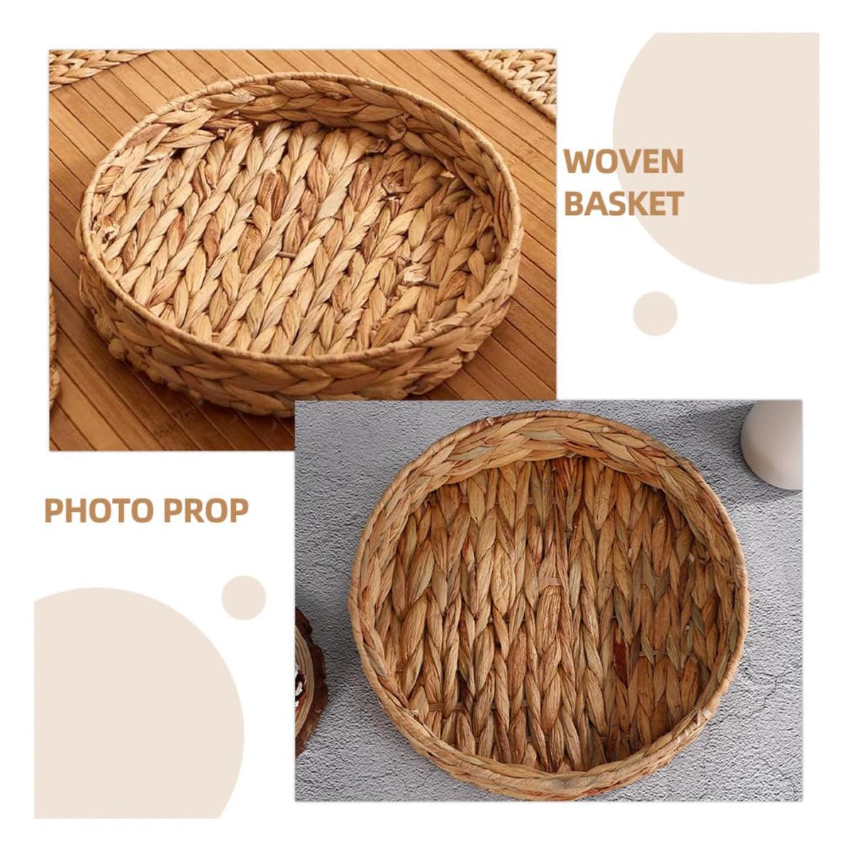 2pcs Rattan Fruit Tray Decorative Storage Trays Multipurpose Shelving Organizer - Circle