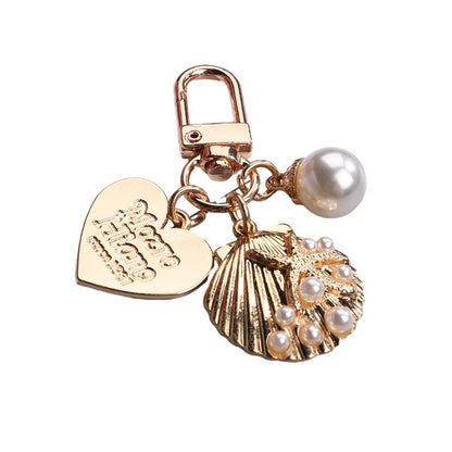 Womens Cute Key Rings Shell Heart Pearl Shape Keychain Charm Bag Hanger Pendants - C