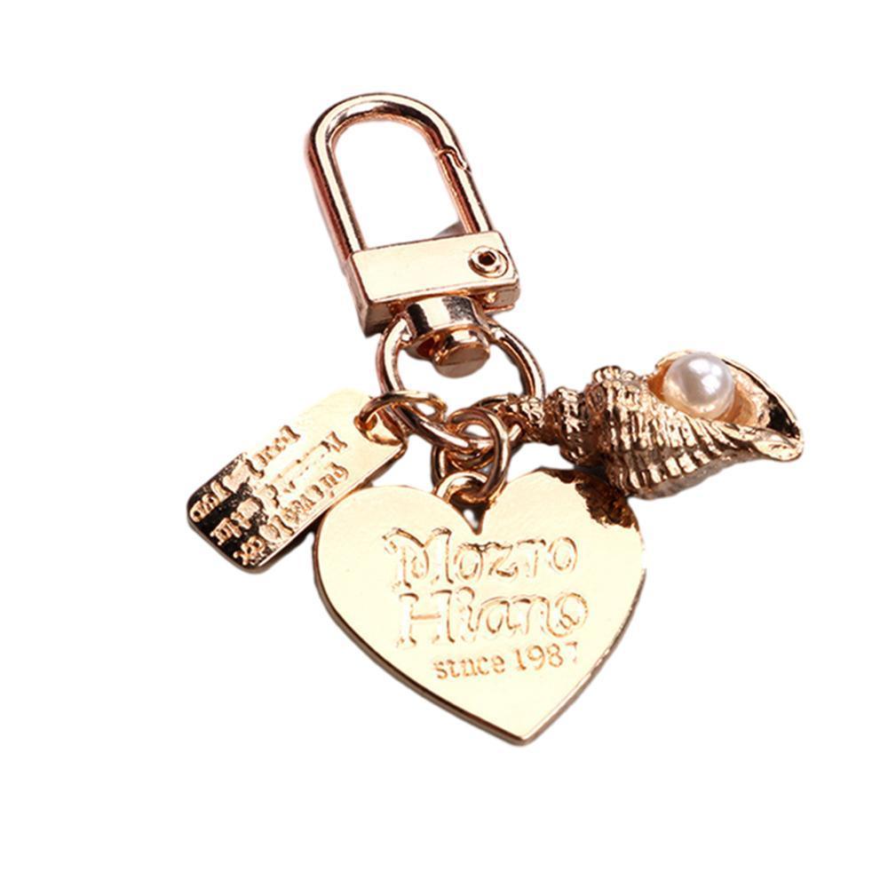 Womens Cute Key Rings Shell Heart Pearl Shape Keychain Charm Bag Hanger Pendants - A
