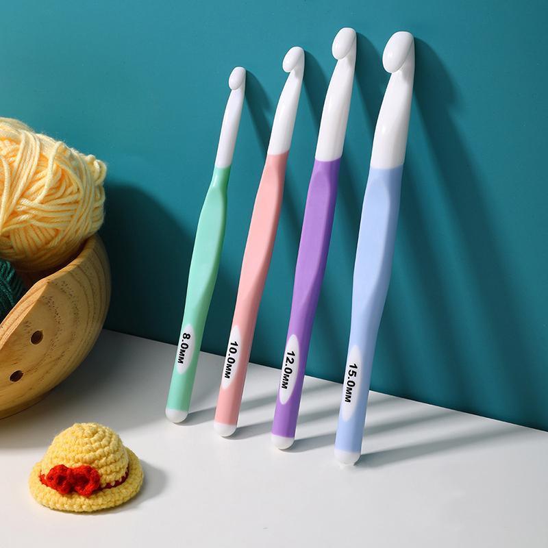 4pcs Weave Yarn Craft Tools Ergonomic Handle Non-Slip Knitting Needles Crochet Hooks