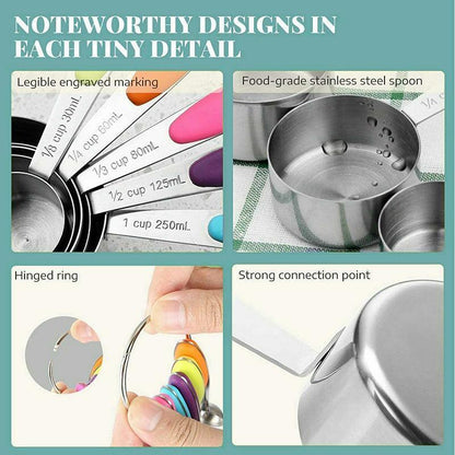 10 Piece Stainless Steel Measuring Cups and Spoons Set for Baking and Cooking