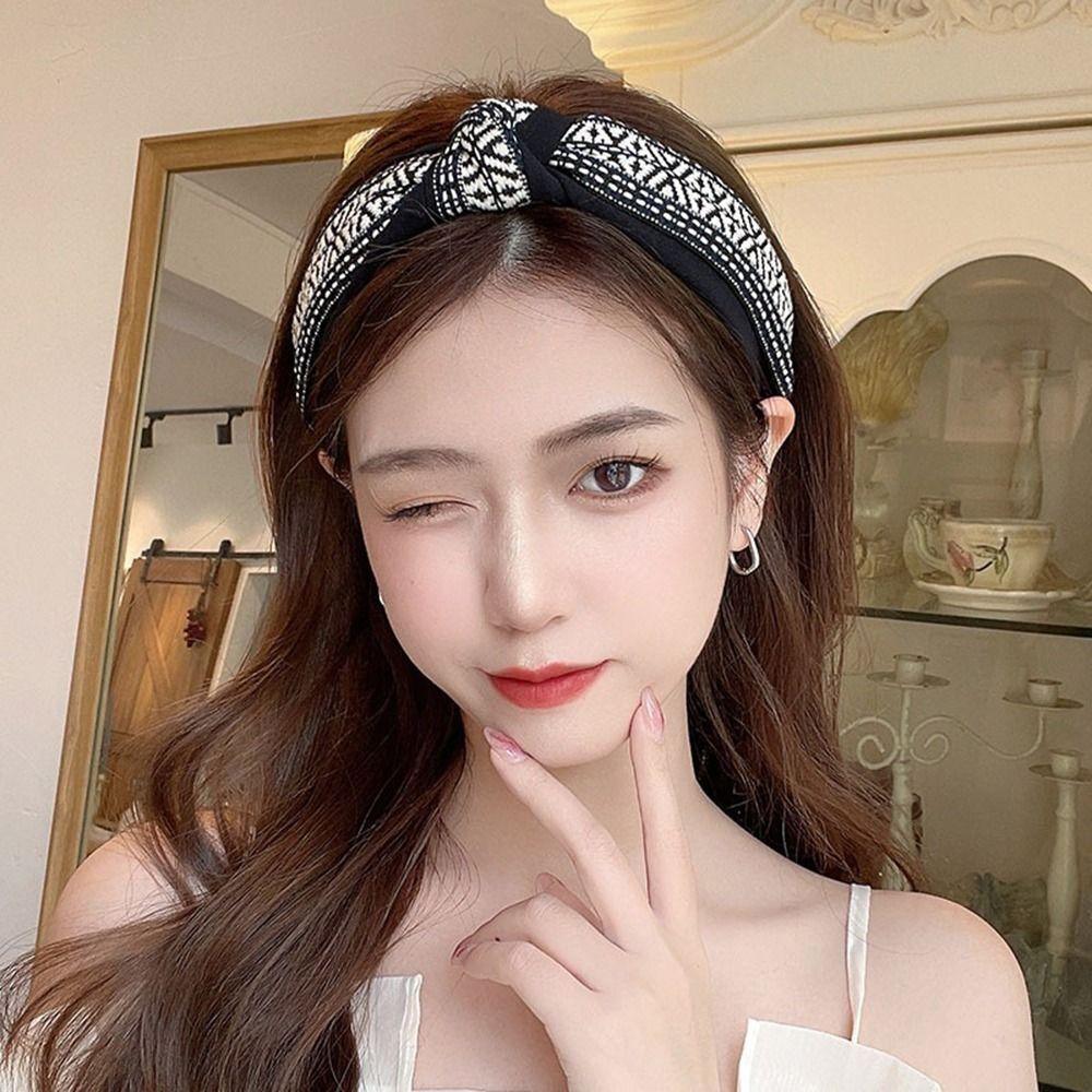 Women Lady Retro Boho Embroidery Cotton Wide Hair Headband Head Wrap Band hoop - Green