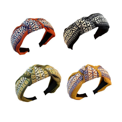 Women Lady Retro Boho Embroidery Cotton Wide Hair Headband Head Wrap Band hoop - Yellow