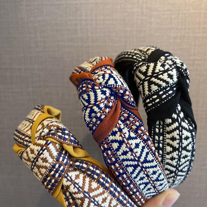 Women Lady Retro Boho Embroidery Cotton Wide Hair Headband Head Wrap Band hoop - Yellow