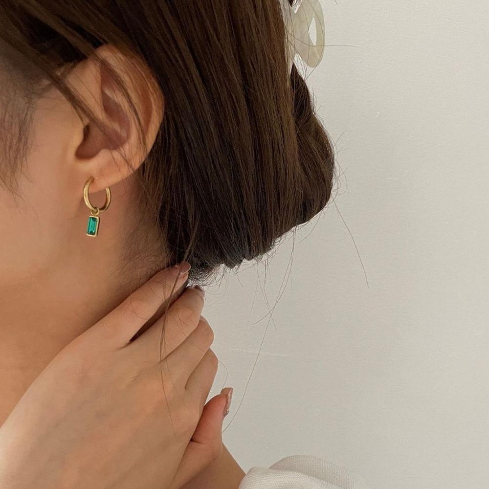 Fashion Gold Zircon Earrings Stud Drop Dangle Wedding Best Gift For Women - Square-Red
