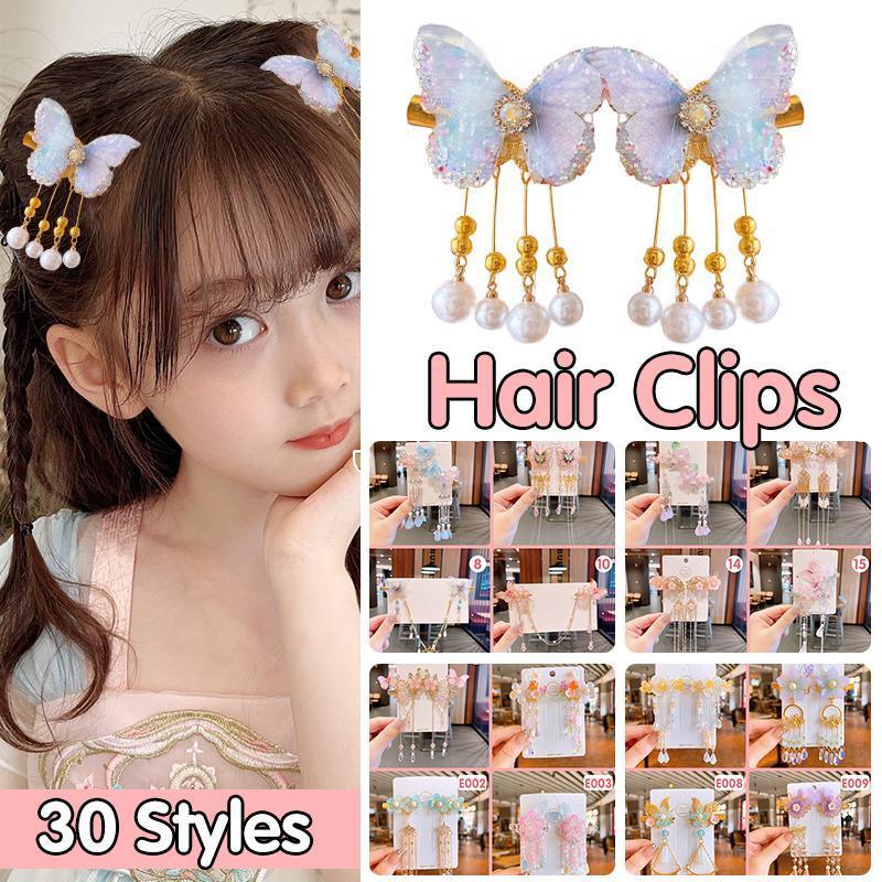 2Pcs Hanfu Flower Hair Clip with Pearl Tassel Butterfly Hairpin for Women and Girls Party - 15