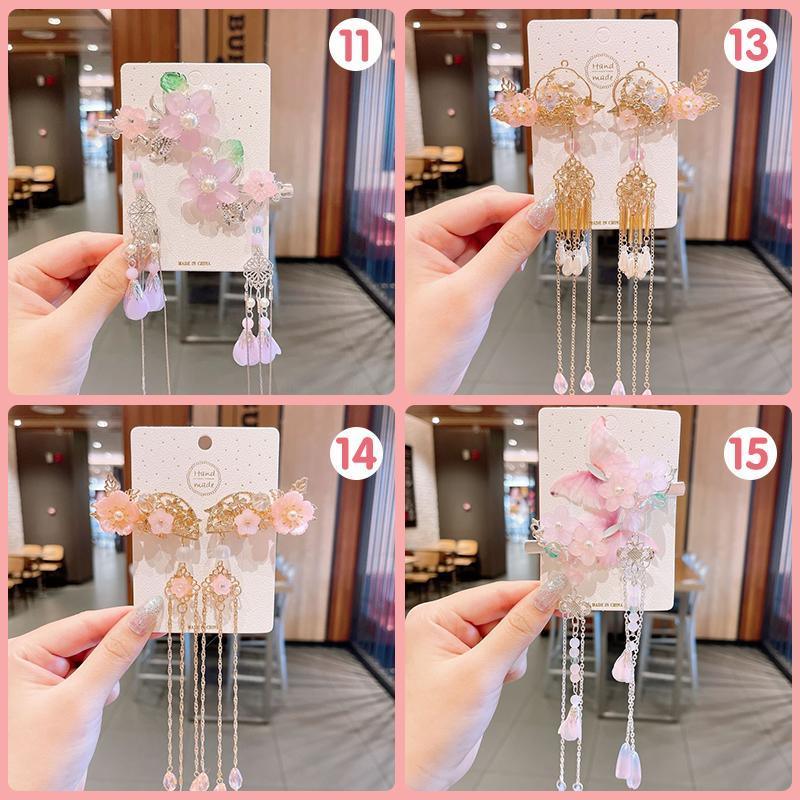 2Pcs Hanfu Flower Hair Clip with Pearl Tassel Butterfly Hairpin for Women and Girls Party - 15