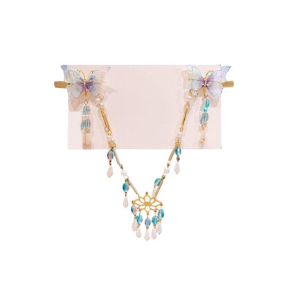 2Pcs Hanfu Flower Hair Clip with Pearl Tassel Butterfly Hairpin for Women and Girls Party - 15