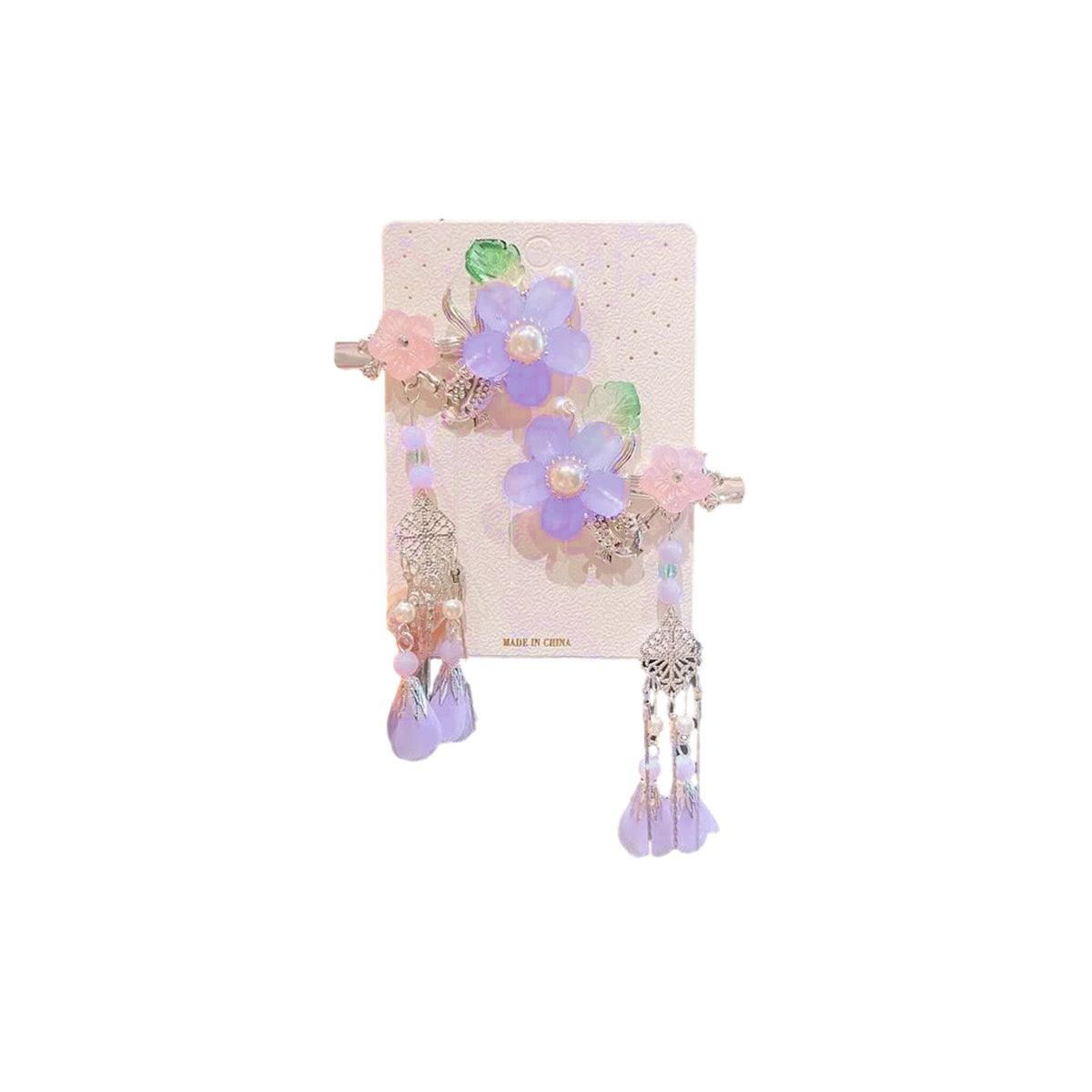 2Pcs Hanfu Flower Hair Clip with Pearl Tassel Butterfly Hairpin for Women and Girls Party - 15