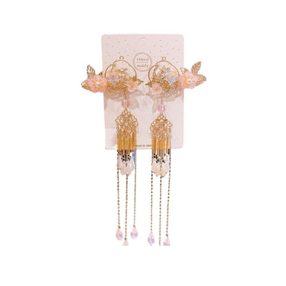 2Pcs Hanfu Flower Hair Clip with Pearl Tassel Butterfly Hairpin for Women and Girls Party - 15