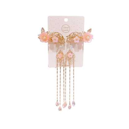 2Pcs Hanfu Flower Hair Clip with Pearl Tassel Butterfly Hairpin for Women and Girls Party - 15