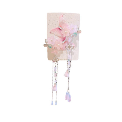 2Pcs Hanfu Flower Hair Clip with Pearl Tassel Butterfly Hairpin for Women and Girls Party - 15