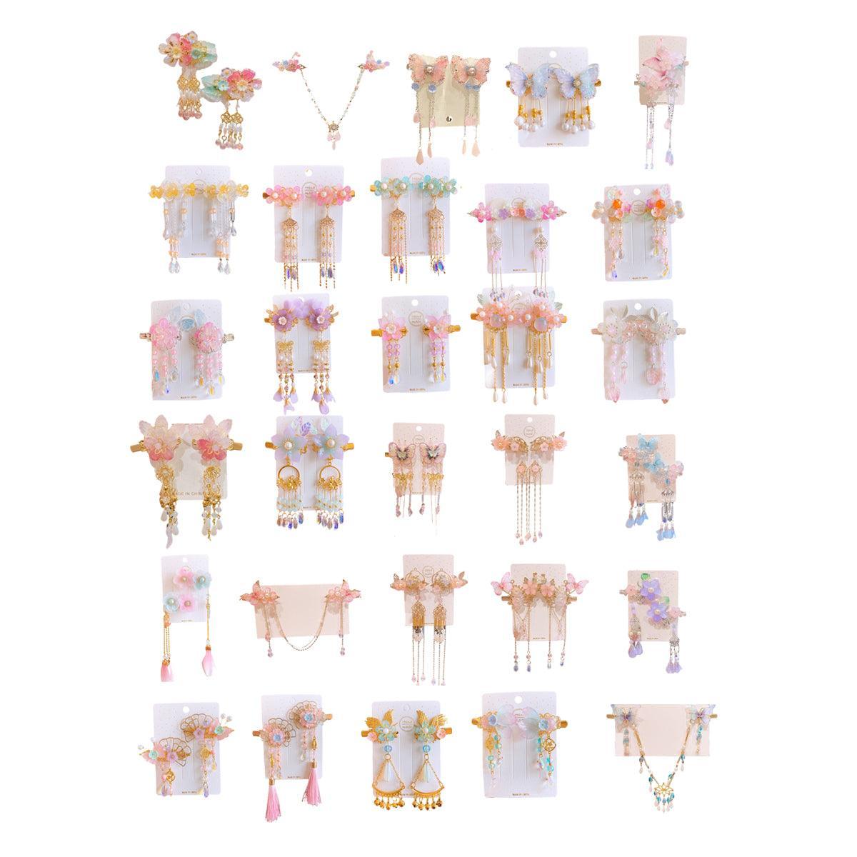 2Pcs Hanfu Flower Hair Clip with Pearl Tassel Butterfly Hairpin for Women and Girls Party - E014