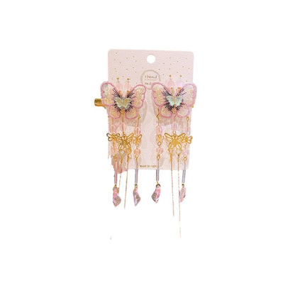 2Pcs Hanfu Flower Hair Clip with Pearl Tassel Butterfly Hairpin for Women and Girls Party - E014