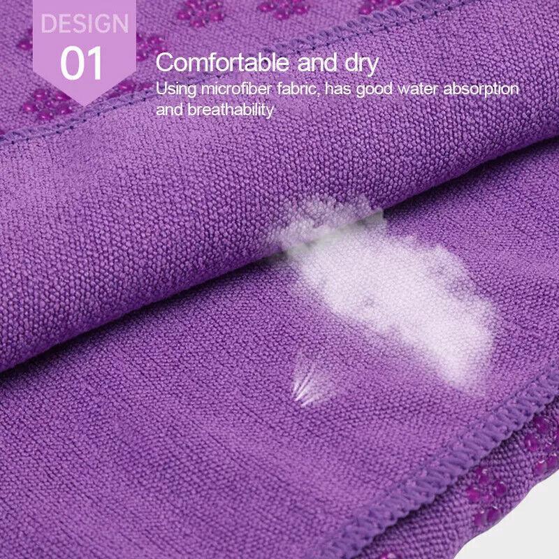 Non Slip Yoga Towel Mat Microfiber Fitness Gym Exercise Blanket with Carry Bag - Light Purple
