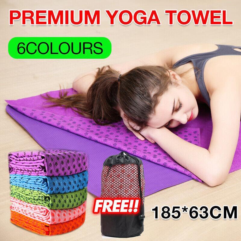Non Slip Yoga Towel Mat Microfiber Fitness Gym Exercise Blanket with Carry Bag - Orange
