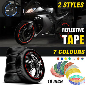 18inch Reflective Rim Tape Wheel Stripe Decal Trim Sticker For Car Motorcycle - Reflective Blue