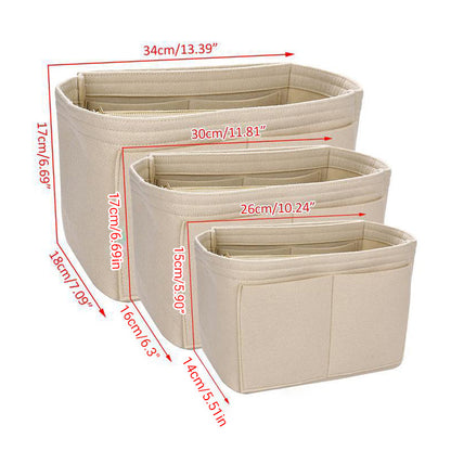 Felt Handbag Organizer Insert with Multiple Pockets for Tote and Purse - Beige M Size