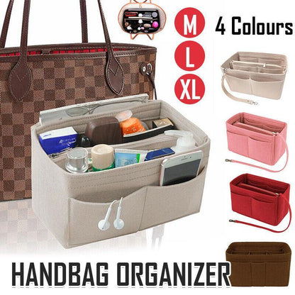 Felt Handbag Organizer Insert with Multiple Pockets for Tote and Purse - Red L Size