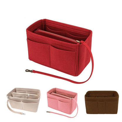 Felt Handbag Organizer Insert with Multiple Pockets for Tote and Purse - Red L Size