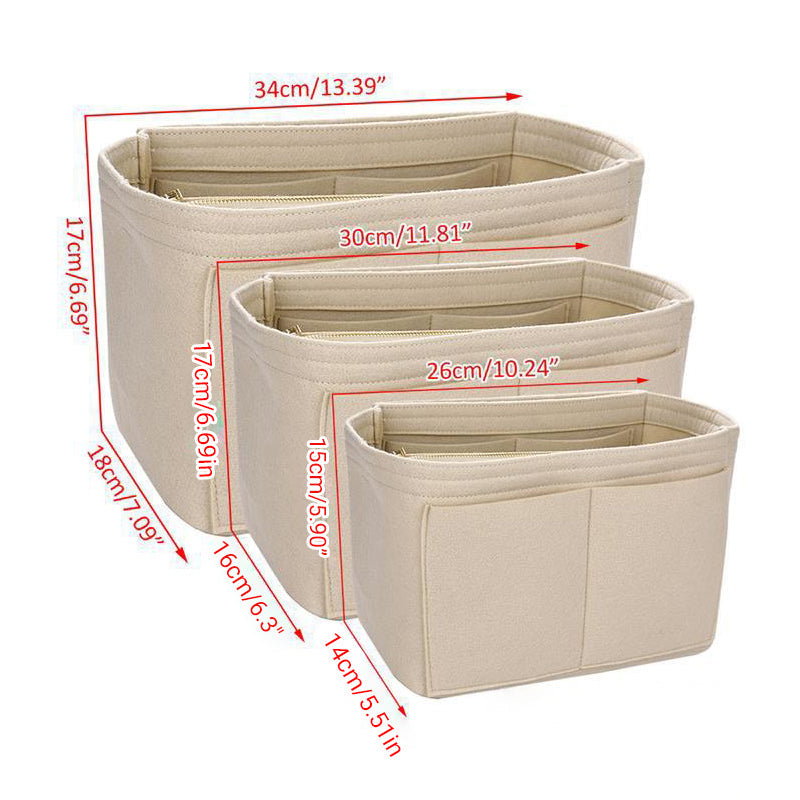 Felt Handbag Organizer Insert with Multiple Pockets for Tote and Purse - Red L Size