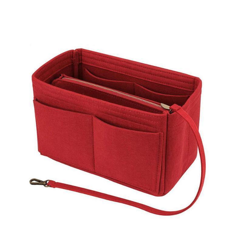 Felt Handbag Organizer Insert with Multiple Pockets for Tote and Purse - Red L Size