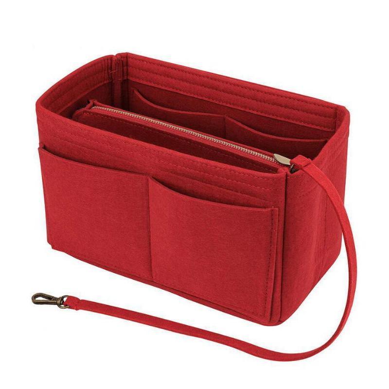 Felt Handbag Organizer Insert with Multiple Pockets for Tote and Purse - Red L Size