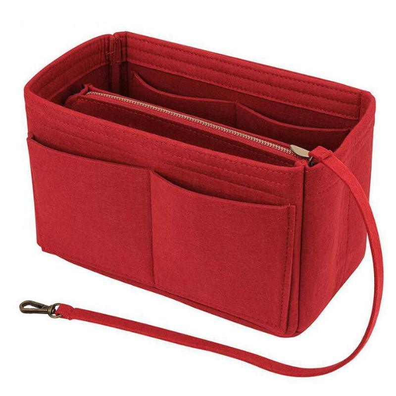 Felt Handbag Organizer Insert with Multiple Pockets for Tote and Purse - Red L Size
