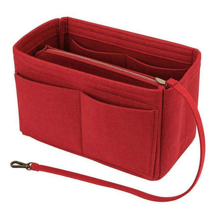 Felt Handbag Organizer Insert with Multiple Pockets for Tote and Purse - Red L Size