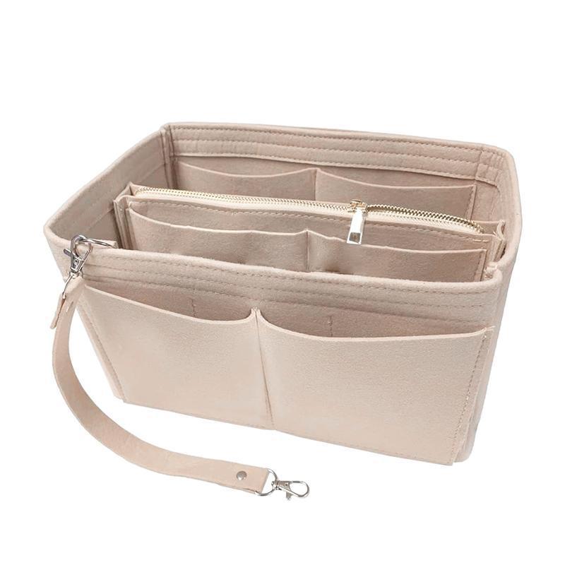 Felt Handbag Organizer Insert with Multiple Pockets for Tote and Purse - Pink L Size