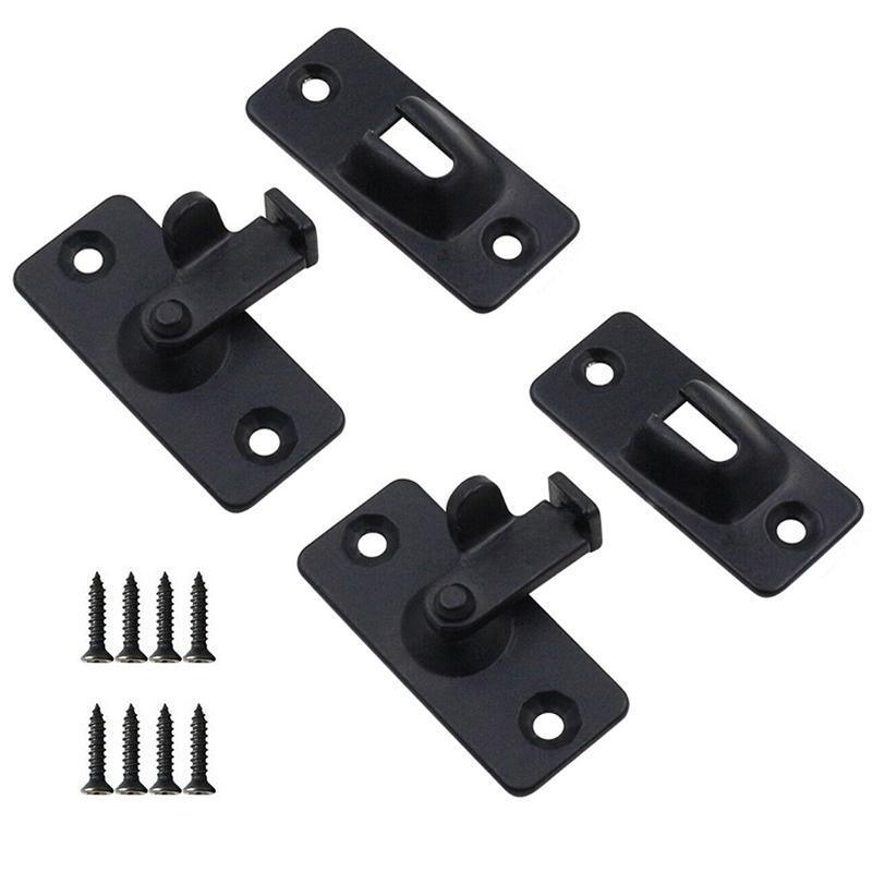 90 Degree Sliding Door Lock Hasp - Stainless Steel Corner Latch - Black-2PCS