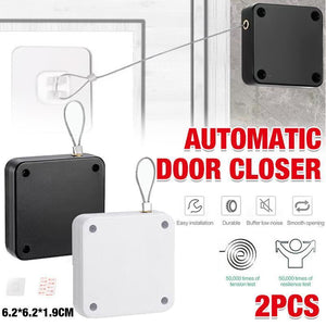 2x Punch-free Automatic Door Closer Sensor Auto for Home Kitchen Door Security - White