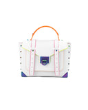 Michael Kors Women's Manhattan Optic White Contrast Trim Leather Top Handle Satchel Bag - One Size