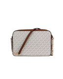 Michael Kors Women's Jet Set Large East West Saffiano Leather Crossbody Bag Handbag (Vanilla Signature) - One Size