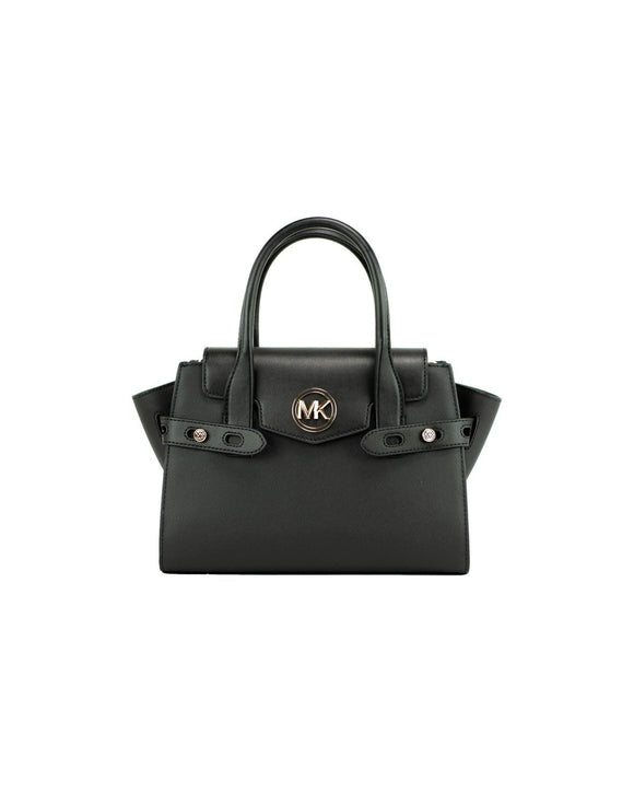 Michael Kors Women's Car Medium Black Gold Saffiano Leather Satchel Handbag Purse Bag - One Size