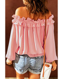 Azura Exchange Ruffled Off Shoulder Blouse with Puff Sleeves - L