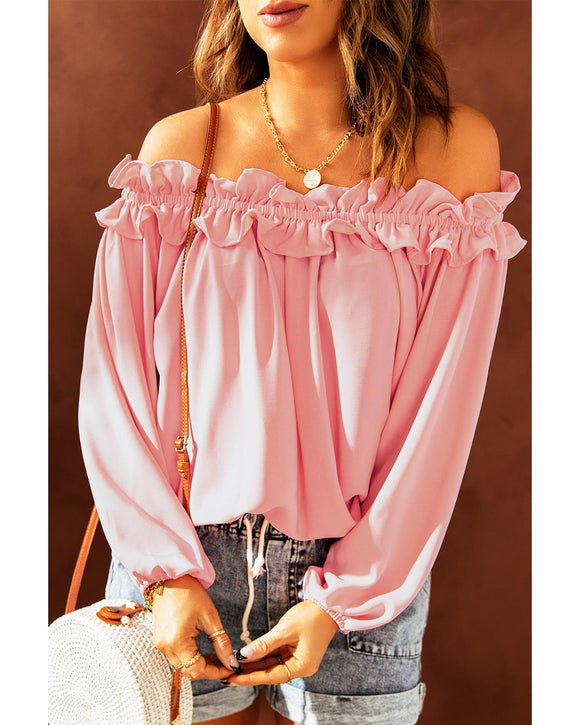 Azura Exchange Ruffled Off Shoulder Blouse with Puff Sleeves - M